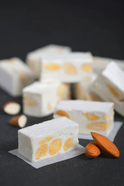 White nougat with almonds — Stock Photo, Image