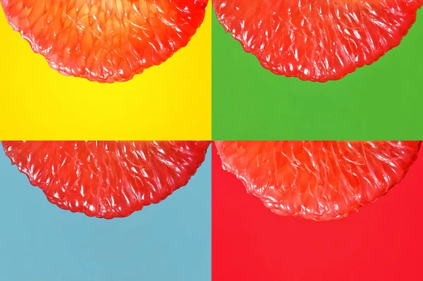 Rebanada pelada de pomelo jugoso sobre fondo colorido —  Fotos de Stock