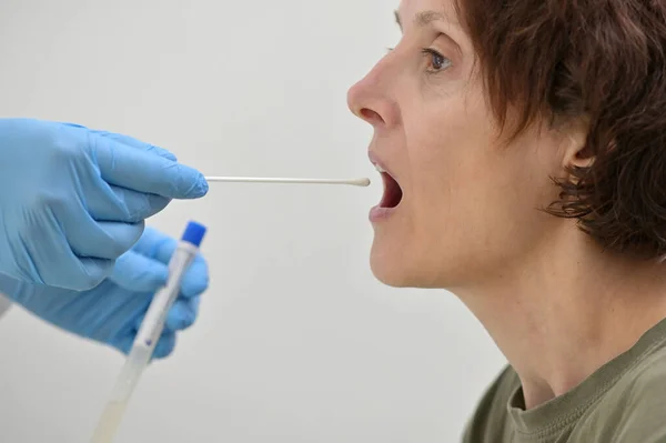 Doctor Collecting Nasopharyngeal Nose Throat Swab — Stock Photo, Image