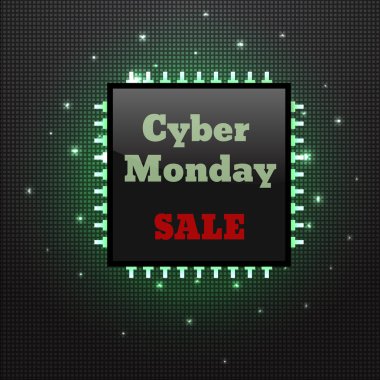 Cyber Pazartesi Satılık elektronik mukavva ile işlemci vektör