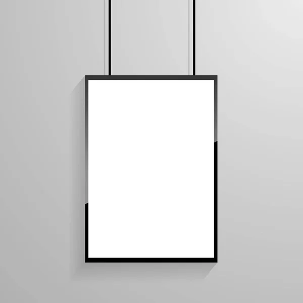 Poster bianco con cornice nera mockup su parete grigia eps 10 — Vettoriale Stock