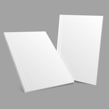 Gri bir arka plan üzerinde yalan boş boş dergi veya kitap şablonu