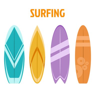 Vektör sörf tahtası üzerinde çeşitli koleksiyon izole düz tasarım ayarla 