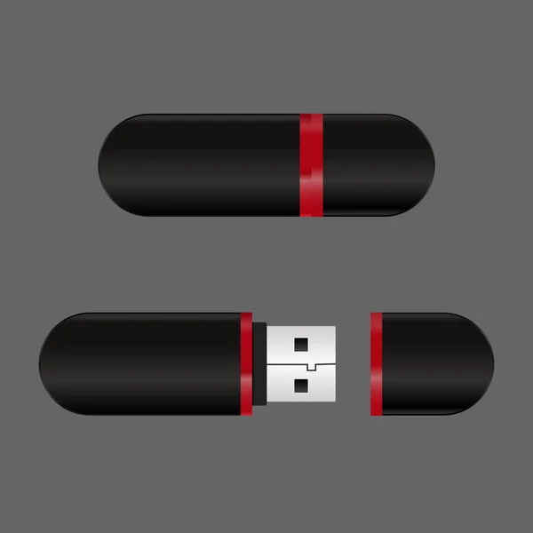Svart Flash Drive mall USB-öppna och stängda minne eps 10 vec — Stock vektor