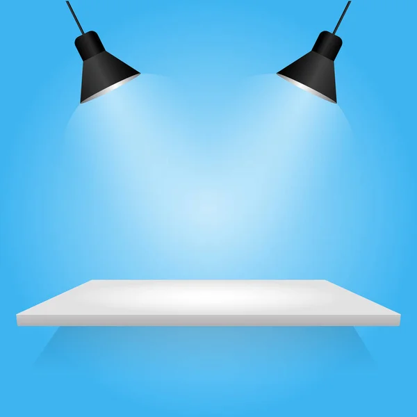 Prateleira branca vazia com duas ilustrações vetoriais de lâmpada superior eps 10 — Vetor de Stock