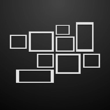 Beyaz kareler siyah duvara kolaj mockup eps 10 vektör