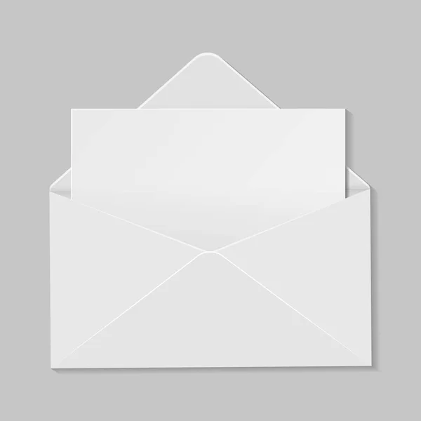 Envelope branco aberto com cartão convite realista mockup isolat — Vetor de Stock