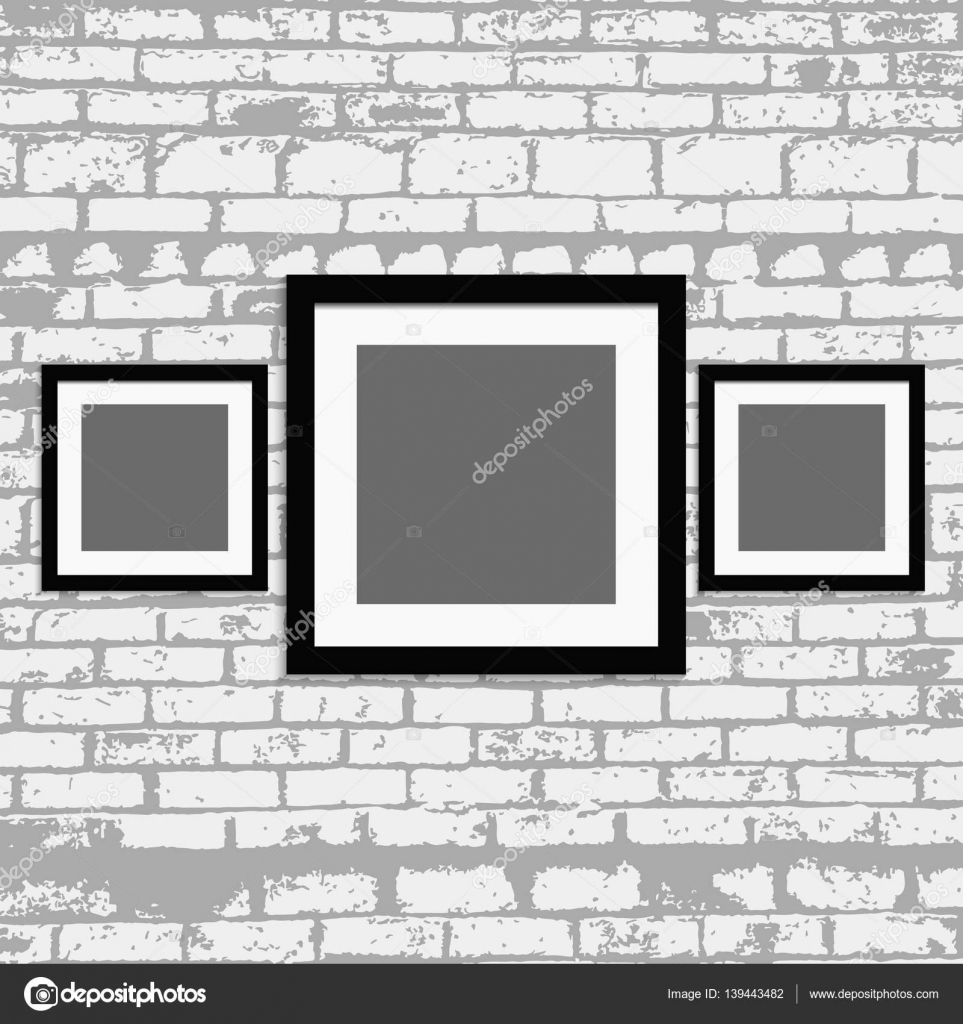 Empty Three Square Frame On Brick Wall For Your Design Eps