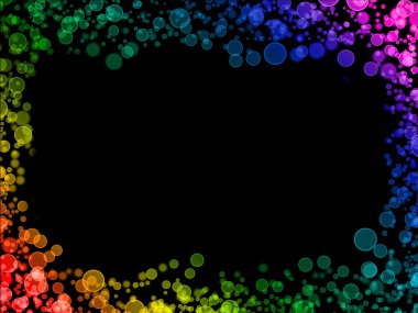 Gökkuşağı rengi bokeh resimde siyah arka plan üzerine kaplama 