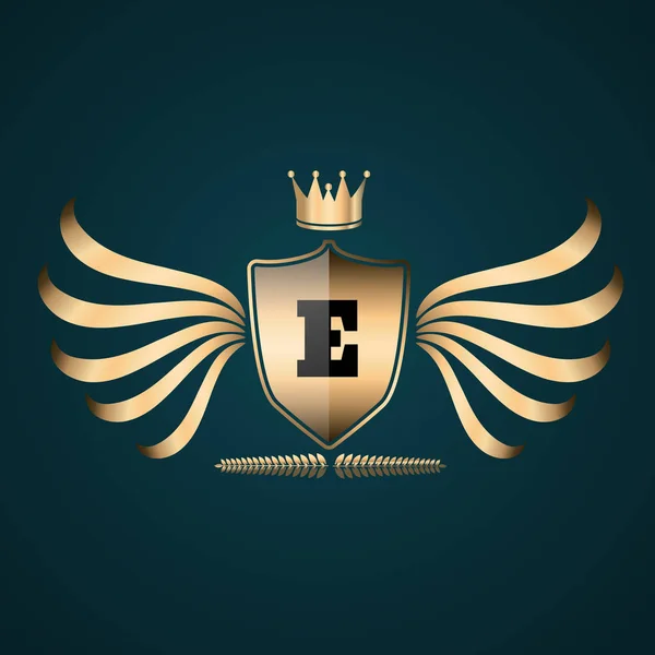 Золотые крылья логотип E этикетки EPS 10 вектор — стоковый вектор