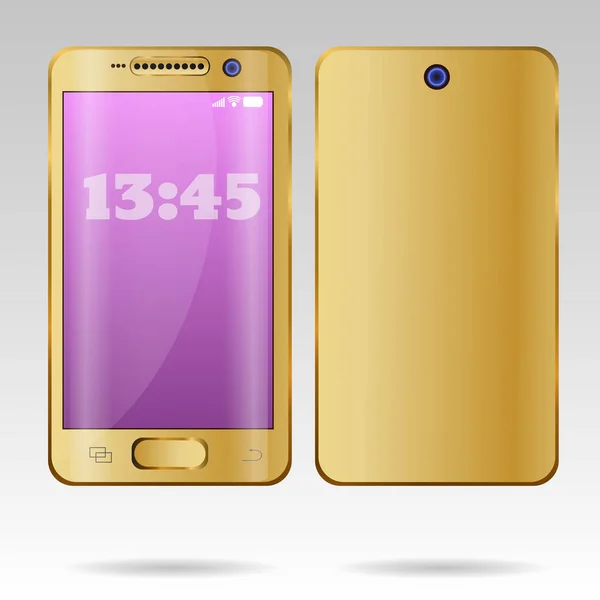 Realistische Smartphone Gold Rück- und Frontansicht Vektor Folge 10 — Stockvektor