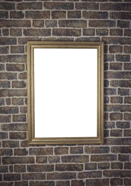 Marco blanco vacío en un ladrillo de pared — Foto de Stock