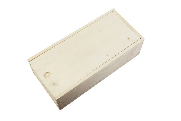 Caja de madera maqueta sobre un fondo blanco aislado — Foto de Stock
