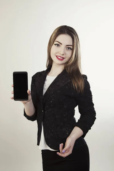 Frauenunternehmen isolierte mobile Präsentation — Stockfoto