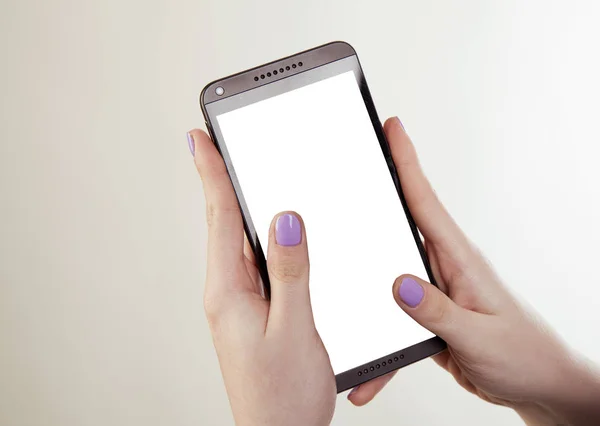 Woman hands holding mobile phone close up — Stock Photo, Image