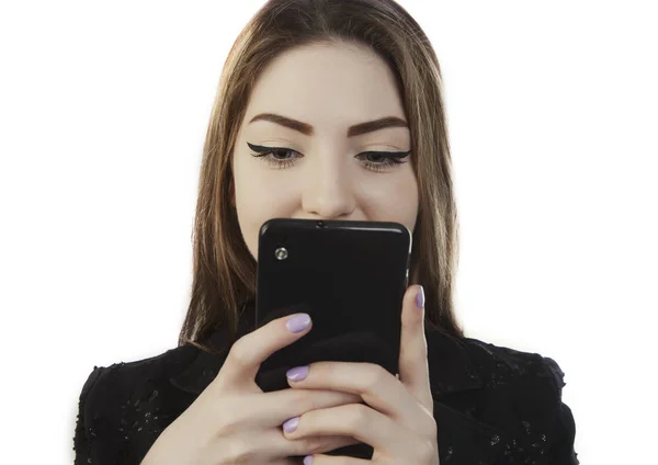 Frau mit Telefon aus nächster Nähe — Stockfoto