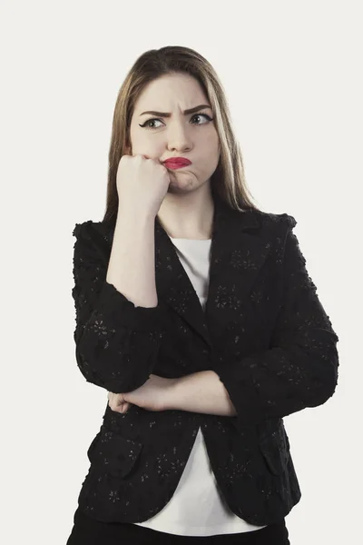 ビジネスの若い女性と思う感情の肖像画 — ストック写真