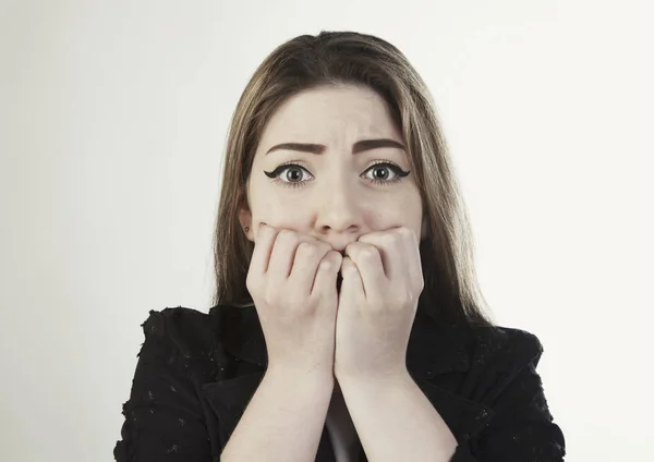 Close up portrait of scared young woman photo — Stock Photo, Image