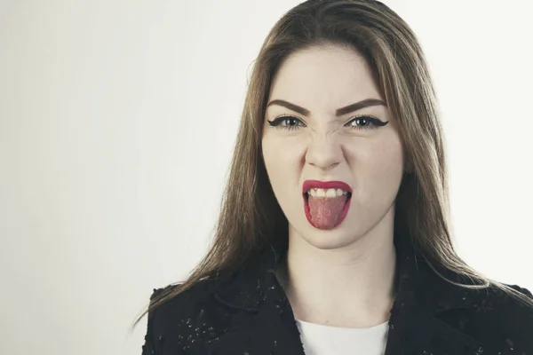 Woman tongue  isolated emotion face portrait photo — Stock Photo, Image