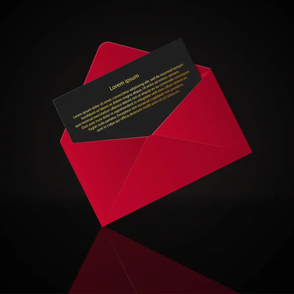 Busta rossa aperta con biglietto d'invito mockup realistico isolato — Vettoriale Stock