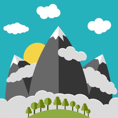 Yaz dağ bulutlar kartı tasarım arka plan eps 10