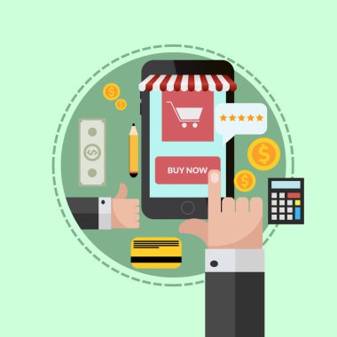 Online Mobil alışveriş kavramı afiş tasarım eps 10 vektör