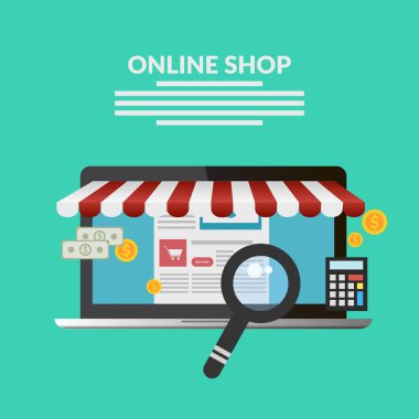 Online alışveriş vektör düz tasarım afiş eps 10