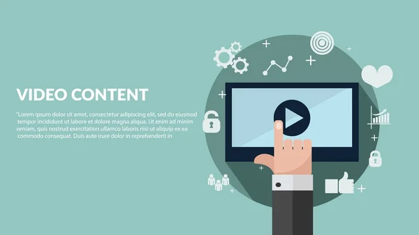 Mídia de conteúdo vídeo conceito design plano vetorial eps 10 — Vetor de Stock