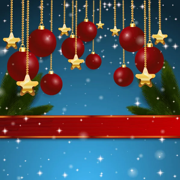 クリスマス リボン青い背景ベクトルと美しい赤弓 — ストックベクタ