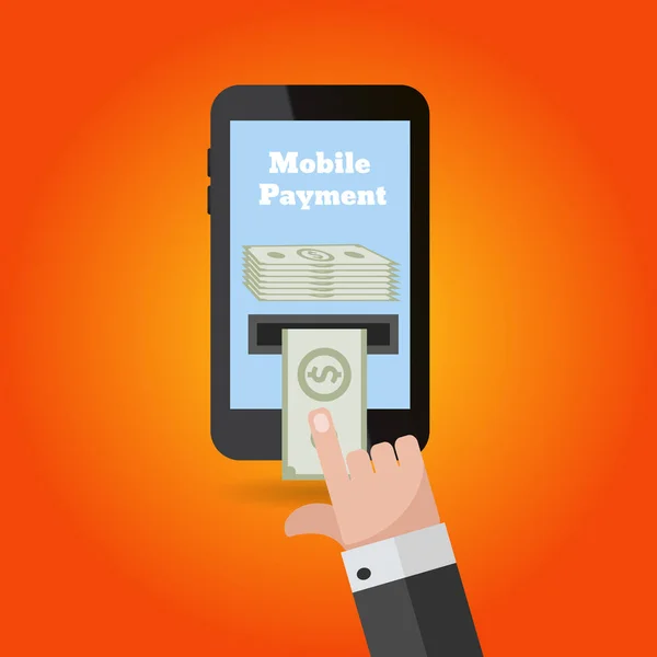 Mobile Payment Konzept Hand Geld flache Design-Vektor eps 10 — Stockvektor