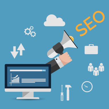 SEO bilgisayar düz konsept tasarım vektör eps 10 çizim