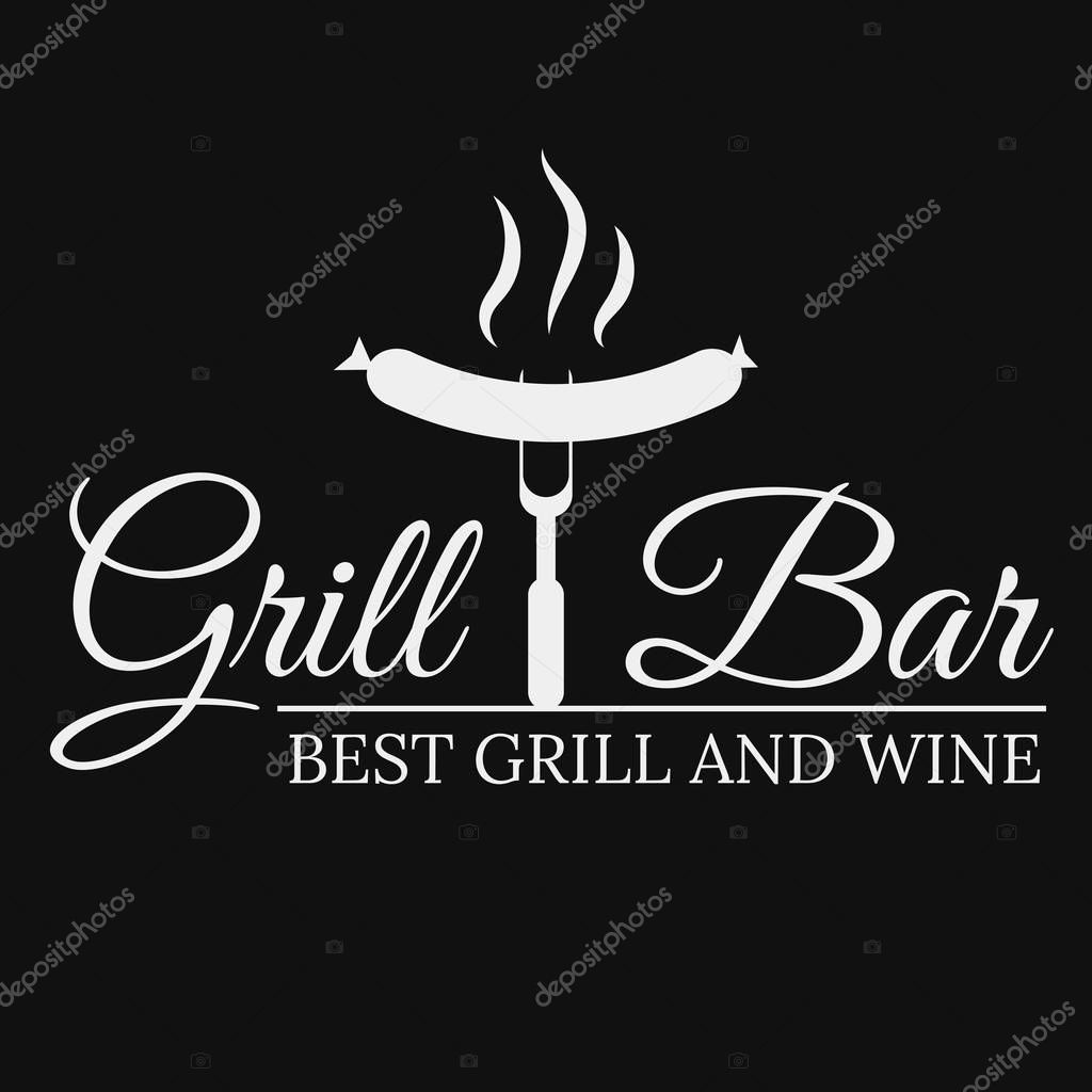 Grill bar logo design on dark background eps 10 vector illustration