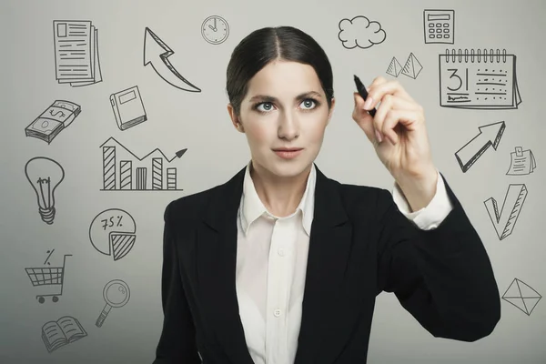 Junge Schönheit Geschäftsfrau Schreiben Stift Idee Konzept — Stockfoto