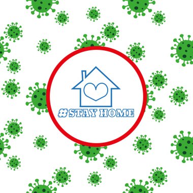 Metin ve ev kalbi illüstrasyon vektörü 10 'da evde kal