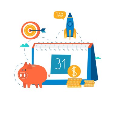 Mali takvimi, finansal planlama, aylık bütçe düz vektör çizim tasarım planlama. Mobil cihazlar için tasarım ve web grafik planlama finansal