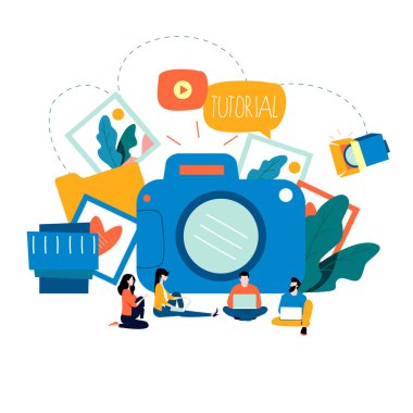 Fotoğrafçılık dersleri, fotoğraf kursları, tutorials, eğitim kavramı, atölye çalışmaları düz vektör çizim tasarım