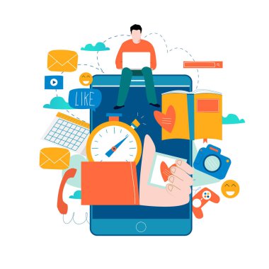 Mobil uygulama geliştirme süreci düz vektör çizim. Yazılım API prototip ve test arka plan. Akıllı telefon arayüzü inşa süreci, mobil uygulaması bina kavramı. Tasarım stüdyosu