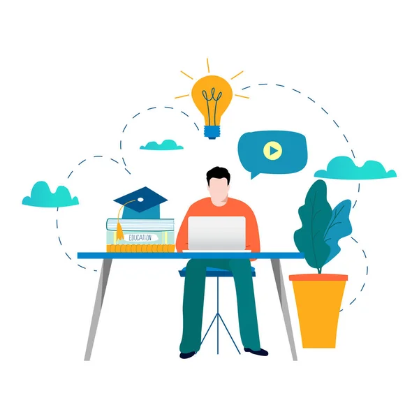 Eğitim, çevrimiçi eğitim kursları, uzaktan eğitim vektör illüstrasyonu. İnternet çalışması, çevrimiçi kitap, dersler, e-öğrenme, mobil ve web grafikleri için çevrimiçi eğitim tasarımı