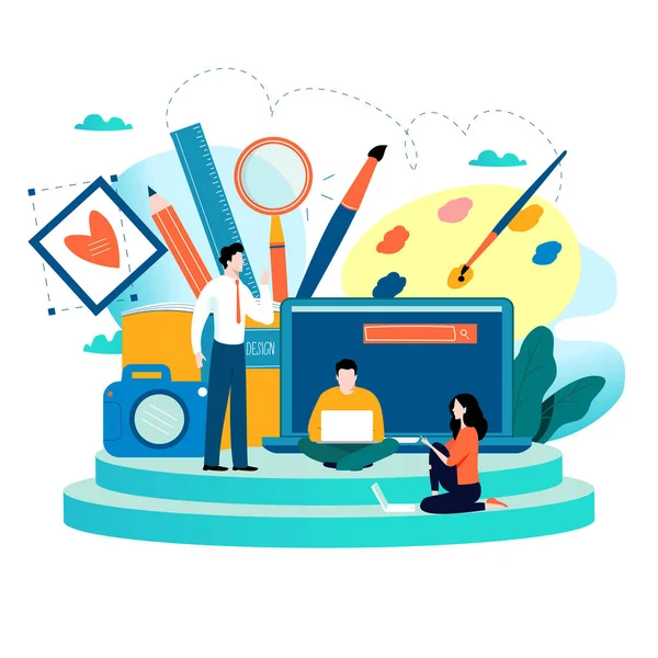 Tasarım, çizim, studio, fotoğraf çekimi, grafik tasarım, eğitim, yaratıcılık, sanat, fikir düz vektör çizim tasarım. Online Kurslar, kitap, Rehberler için mobil ve web grafikleri