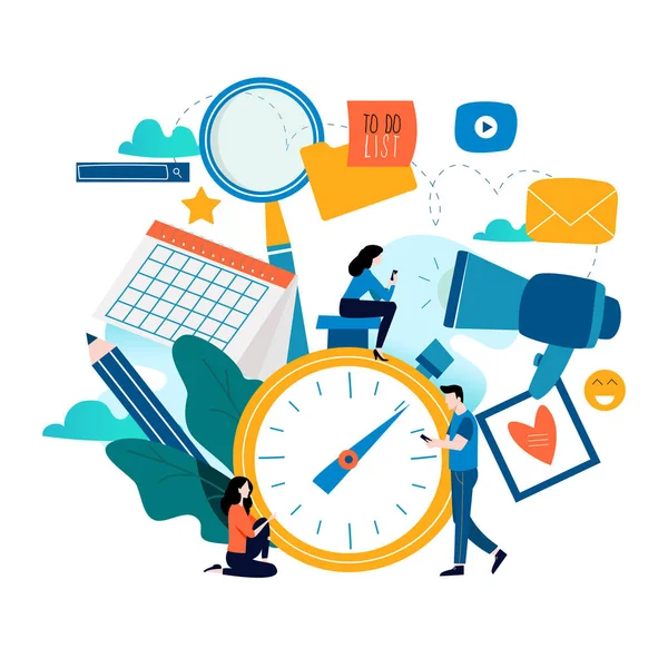 Time Management Planning Events Organization Optimization Deadline Schedule Flat Vector — Stock Vector