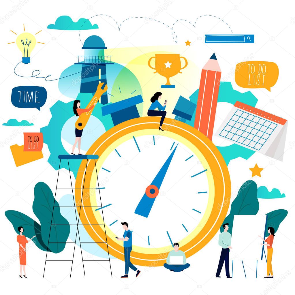 Time management, planning events, organization, optimization, deadline, schedule flat vector illustration design for mobile and web graphics