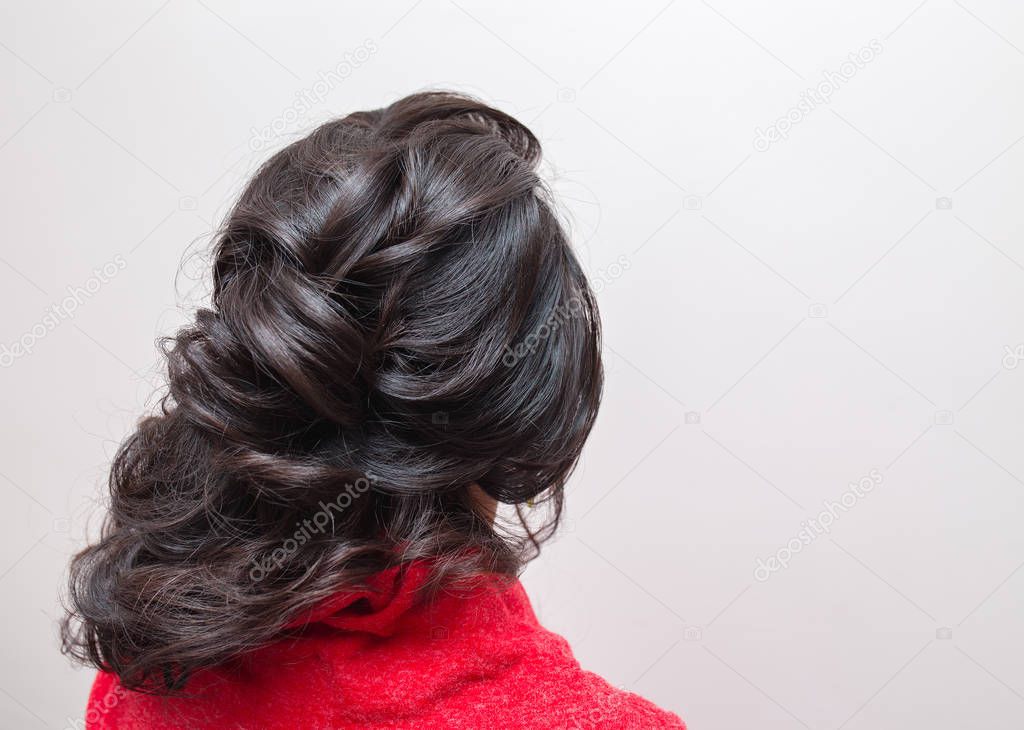 evening hair styling Brunette, back view