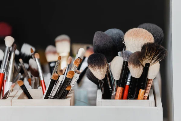 Various makeup brushes, closeup — Stock Photo, Image