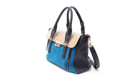 Beyaz arka plan üzerinde izole mavi moda kadın çanta.