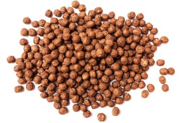 Mısır gevreği çikolata kahvaltı topları beyaz arka plan üzerinde izole