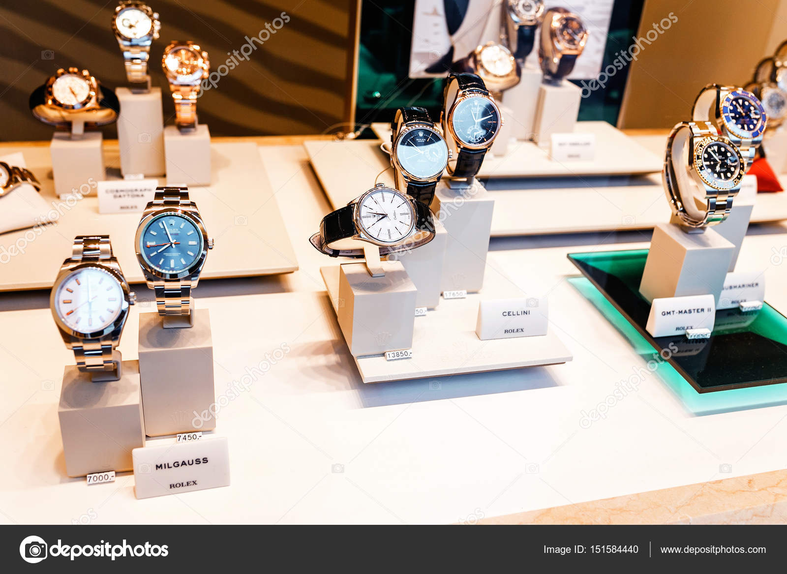 DRESDEN, GERMANY, MARCH 21, 2017: Luxury wrist watch from the company Rolex  on the store counter with price tags – Stock Editorial Photo © frantic00  #151584440