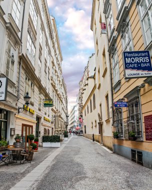 Viyana, Avusturya, 23 Mart 2017: dar sokakta şehir merkezinde, Viyana, Avusturya