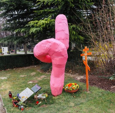 24 MARCH 2017, VIENNA, AUSTRIA: The unusual memorial tomb of Franz West is an Austrian artist in the style of contemporary art clipart
