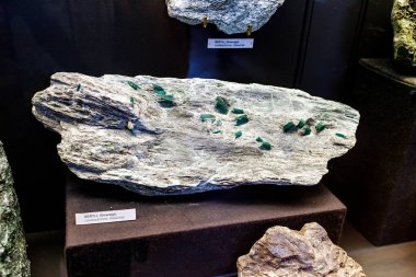 24 MARCH 2017, VIENNA, MUSEUM OF NATURAL HISTORY, AUSTRIA: Blue beryll mineral stone at the exhibition clipart