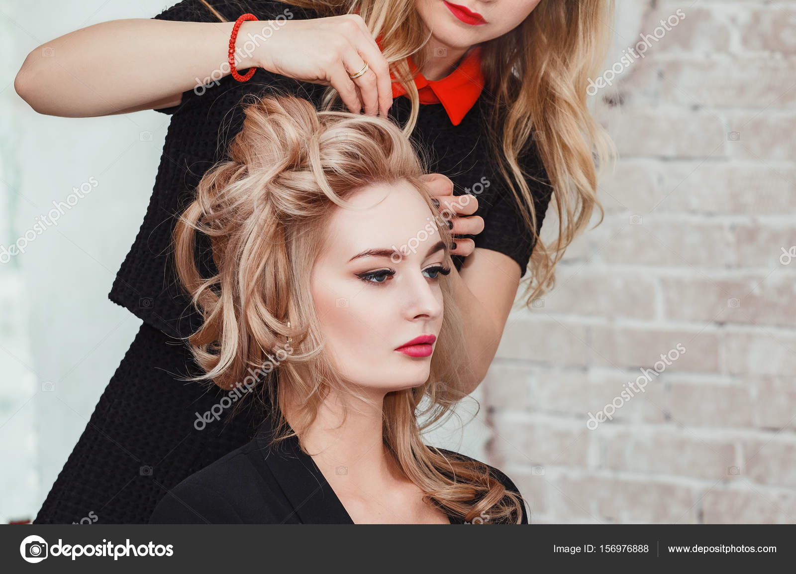 Hairdresser Makes Business Evening Hairstyle Close Up On Sandy